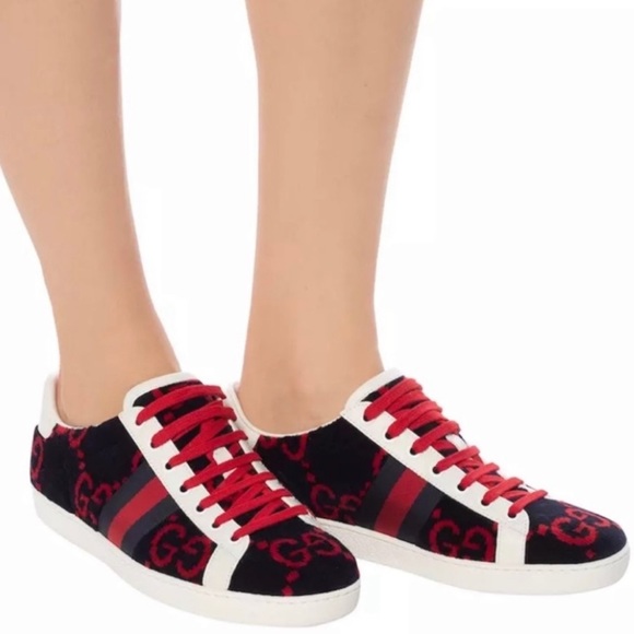 Gucci Velvet Ace Leather Gym Shoes size 39 1/2 - Picture 1 of 10